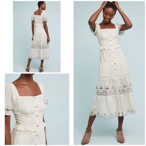 NWT Anthro Rahi Cali Frances Eyelet Ruffle Boho Cottagecore Embroidered Dress‌